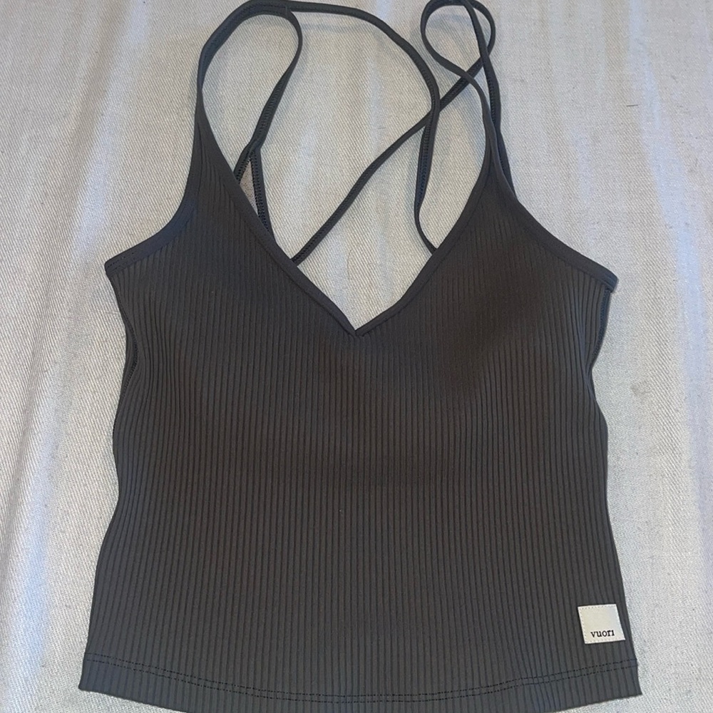 Vuori Black Ribbed Strappy V-Neck Tank Top